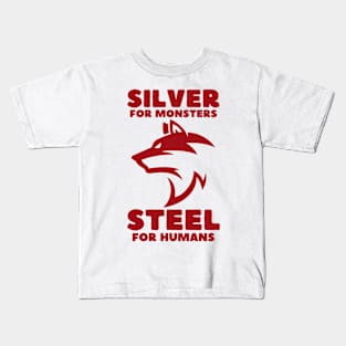 Wolf - Silver for Monsters - Steel for Humans - Red - Fantasy Kids T-Shirt